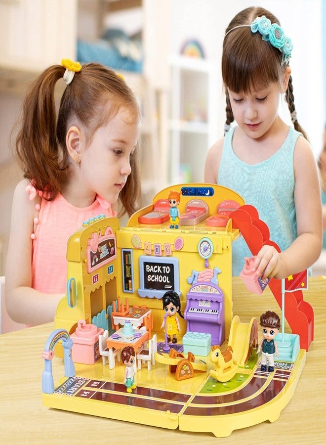 SKYBUCKET Dollhouse Camper Van Portable School Bus Building kitith Stair, Transforming Preschool Storage toyith Music for Girls ge 3+ - Image 2